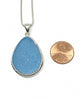 Lightly Textured Aqua Sea Glass Pendant with Heavy Rim on Silver Chain