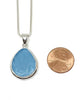 Flower Textured Aqua Sea Glass Pendant with Heavy Rim on Silver Chain