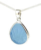 Flower Textured Aqua Sea Glass Pendant with Heavy Rim on Silver Chain