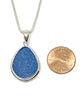 Corn Flower Blue Sea Glass Pendant with Heavy Rim on Silver Chain