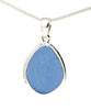Corn Flower Blue Sea Glass Pendant with Heavy Rim on Silver Chain
