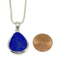 Blue Sea Glass Pendant with Heavy Rim on Silver Chain
