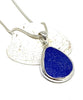 Blue Sea Glass Pendant with Heavy Rim on Silver Chain