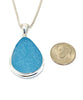 Textured Bright Aqua Sea Glass Pendant on Silver Chain