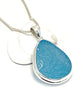 Textured Bright Aqua Sea Glass Pendant on Silver Chain