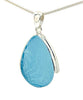Textured Bright Aqua Sea Glass Pendant on Silver Chain
