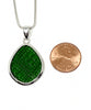 Textured Dark Green Sea Glass Pendant with Heavy Rim on Silver Chain