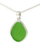Kelly Green Sea Glass Pendant with Heavy Rim on Silver Chain