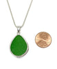 Kelly Green Sea Glass Pendant with Heavy Rim on Silver Chain