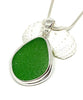 Kelly Green Sea Glass Pendant with Heavy Rim on Silver Chain