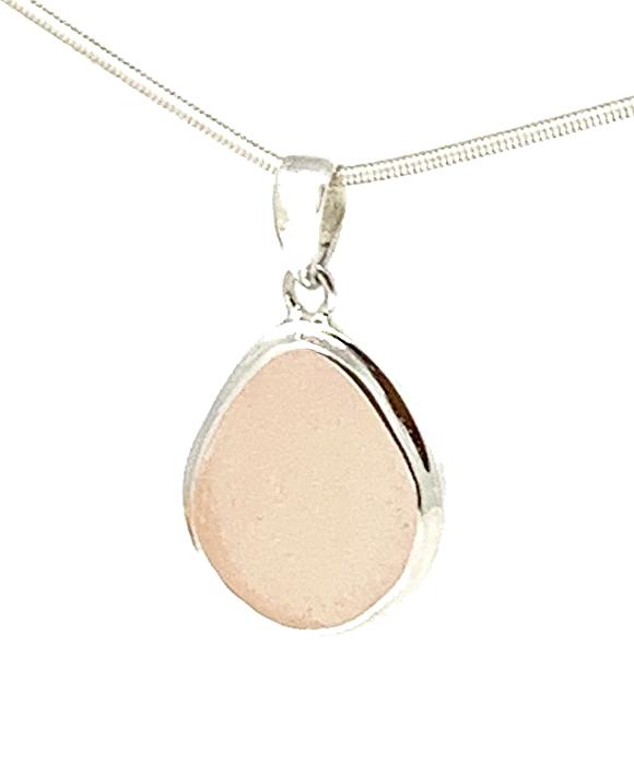 Pink Sea Glass Pendant with Heavy Rim on Silver Chain