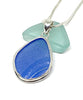Textured Blue Sea Glass Pendant with Heavy Rim on Silver Chain