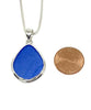 Textured Blue Sea Glass Pendant with Heavy Rim on Silver Chain