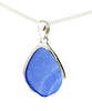 Textured Blue Sea Glass Pendant with Heavy Rim on Silver Chain