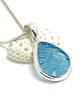 Textured Bright Aqua Sea Glass Pendant on Silver Chain