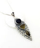 Antique Sterling Lace Wing with Olive Sea Glass and Geode Pendant on Sterling Chain