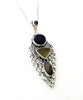 Antique Sterling Lace Wing with Olive Sea Glass and Geode Pendant on Sterling Chain