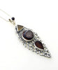 Antique Sterling Lace Wing with Amber and Brown Sea Glass and Geode Pendant on Sterling Chain
