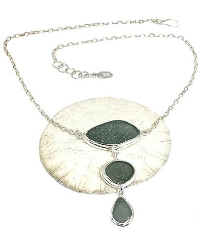 Shades of Grey Sea Glass Triple Drop Necklace