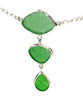 Textured Green Sea Glass Triple Drop Necklace