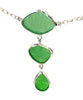 Textured Green Sea Glass Triple Drop Necklace