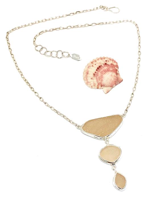 Shades of Pink Sea Glass Triple Drop Necklace