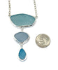 Shades of Textured Aqua Sea Glass Triple Drop Necklace