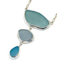 Shades of Textured Aqua Sea Glass Triple Drop Necklace