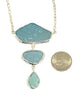 Shades of Textured Sky Blue Sea Glass Triple Drop Necklace