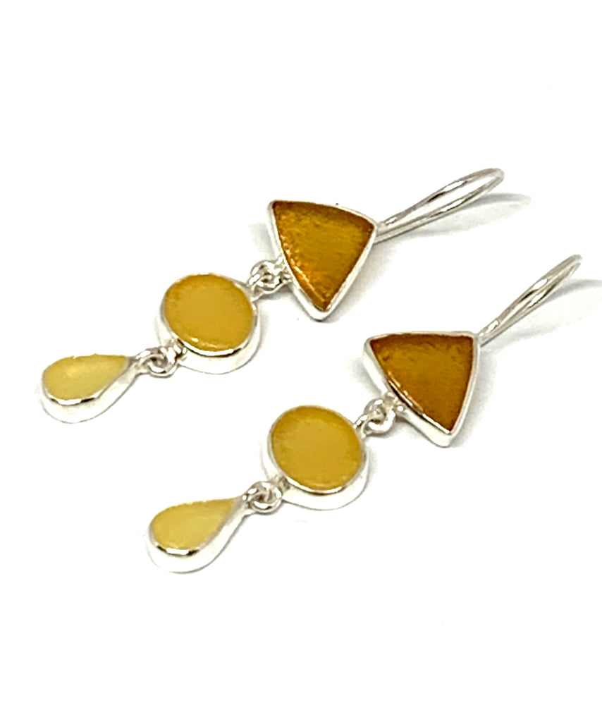Shades Of Amber Sea Glass Triple Drop Earrings