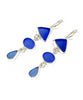 Shades of Blue Multi Shape Sea Glass Triple Drop Earrings