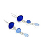 Cobalt, Denim and Cornflower Blue Sea Glass Triple Drop Earrings