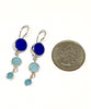 Cobalt, Soft Aqua & Turquoise Sea Glass Triple Drop Earrings