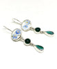 Blue Floral Vintage Pottery with Green Agate Triple Drop Earrings