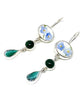 Blue Floral Vintage Pottery with Green Agate Triple Drop Earrings