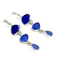 Shades of Blue Natural Shape Sea Glass Triple Drop Earrings