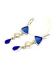 Shades of Blue Sea Glass & Pearl Triple Drop Earrings