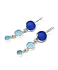 Cobalt, Soft Aqua & Turquoise Sea Glass Triple Drop Earrings