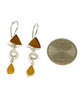 Brown, Pearl and Amber Sea Glass Triple Drop Earrings