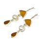 Amber, Pearl and Dark Amber Sea Glass Triple Drop Earrings