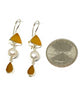 Amber, Pearl and Dark Amber Sea Glass Triple Drop Earrings