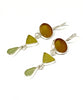 Brown, Yellow & Soft Green Multi Shape Sea Glass Triple Drop Earrings