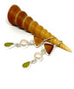 Brown, Pearl and Olive Green Sea Glass Triple Drop Earrings