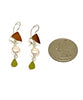 Brown, Pearl and Olive Green Sea Glass Triple Drop Earrings