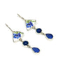 Blue Floral Vintage Pottery with Blue Agate and Sea Glass Triple Drop Earrings