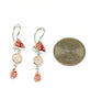Red & White Vintage Pottery & Pink Sea Glass Triple Drop Earrings