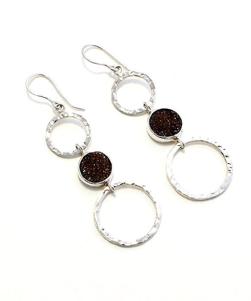 Brown Geode Triple Drop Hoop Earrings