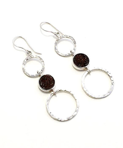 Brown Geode Triple Drop Hoop Earrings