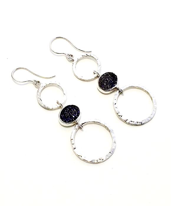 Purple Geode Triple Drop Hoop Earrings