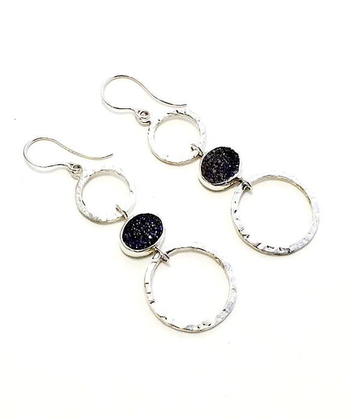 Purple Geode Triple Drop Hoop Earrings